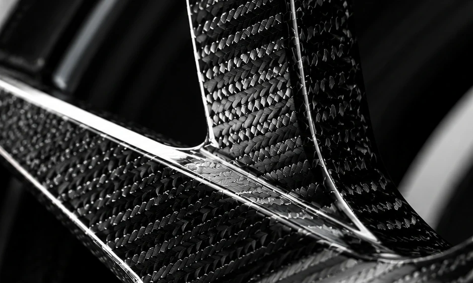 Close-up of carbon fiber wheel spokes